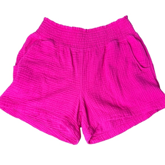 Three Dots Pants - Three Dots Cotton Gauze Pull-On Shorts Fuchsia Size XS